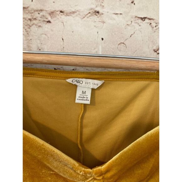 Cato Top Womens Medium Mustard Gold Velvet Cropped Ruched Boho Hippie Stretch - Picture 5 of 13